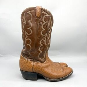Tony Lama 8052 Mens 10 D Two Tone Brown Leather Western Cowboy Boots Vintage